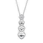 Cubic Zirconia Sterling Silver Live, Laugh, Love Triple Heart Pendant Necklace, Women's