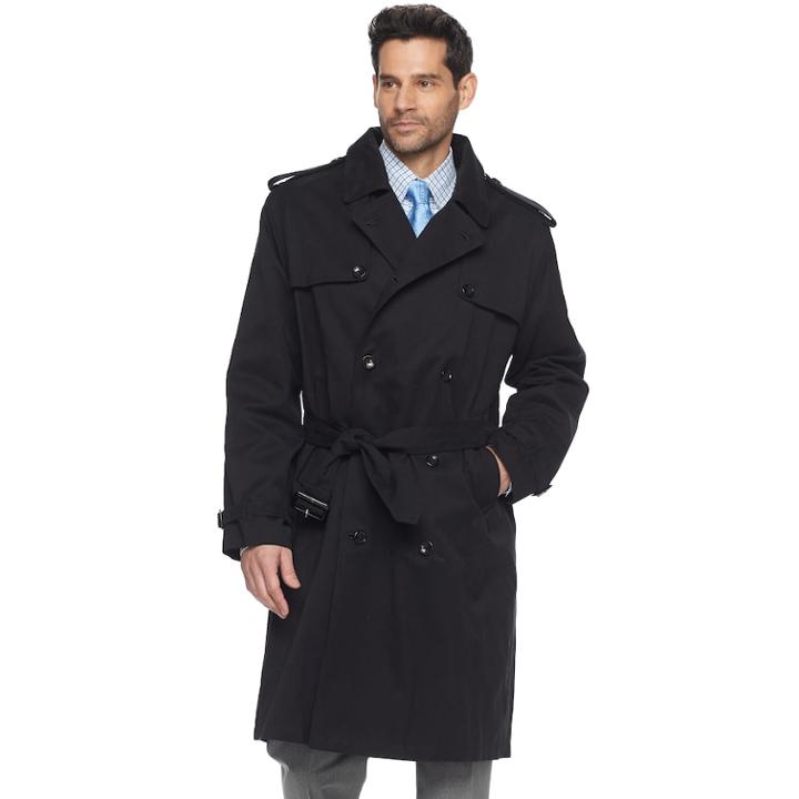 Men's Tower By London Fog Raised Twill Double-breasted Rain Jacket, Size: 46 - Regular, Black