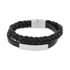 1913 Men's Stainless Steel Double Strand Leather Bracelet, Size: 8.5, Multicolor