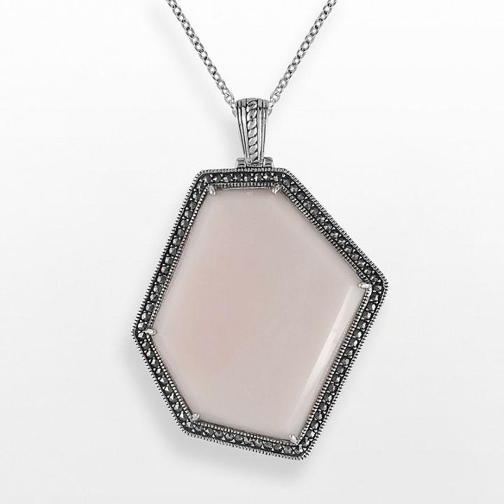 Lavish By Tjm Sterling Silver Pink Opal Pendant - Made With Swarovski Marcasite, Women's, Size: 18