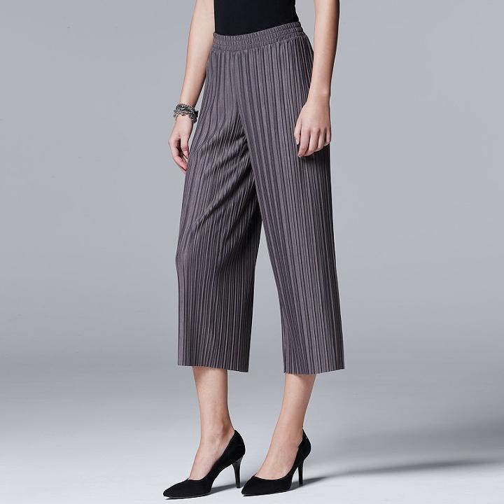 Women's Simply Vera Vera Wang Pleated Wide-leg Crop Pants, Size: Small, Dark Grey