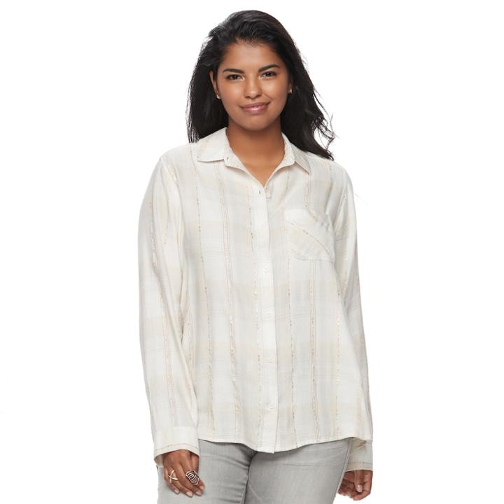 Juniors' Plus Size Mudd&reg; Plaid Flannel Shirt, Teens, Size: 3xl, White Oth