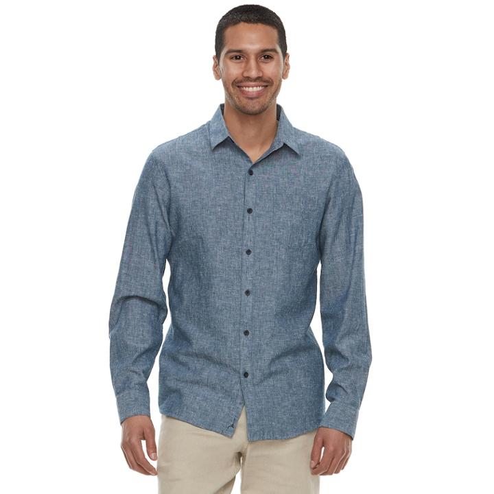 Men's Marc Anthony Slim-fit Linen-blend Stretch Button-down Shirt, Size: Xxl, Dark Blue
