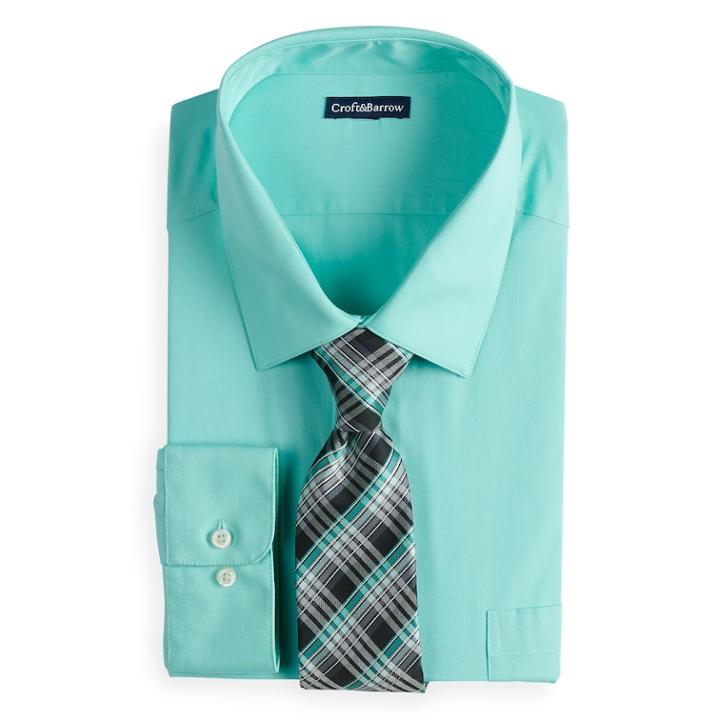 Men's Croft & Barrow&reg; Classic-fit Striped Dress Shirt And Patterned Tie, Size: M-34/35, Dark Blue