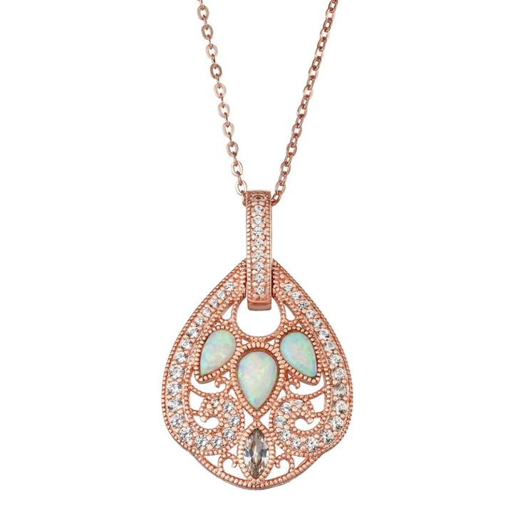 14k Rose Gold Over Silver Lab-created Opal & White Sapphire Pendant, Women's, Purple