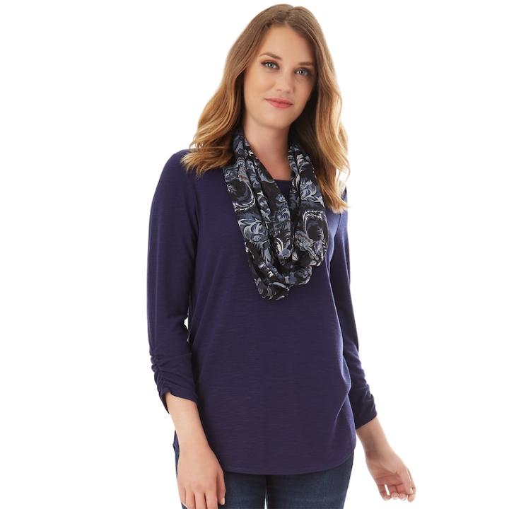 Women's Apt. 9&reg; Ruched Tee & Scarf Set, Size: Large, Blue (navy)