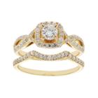 14k Gold 1 Carat T.w. Igl Certified Diamond Tiered Halo Engagement Ring Set, Women's, Size: 8.50, White