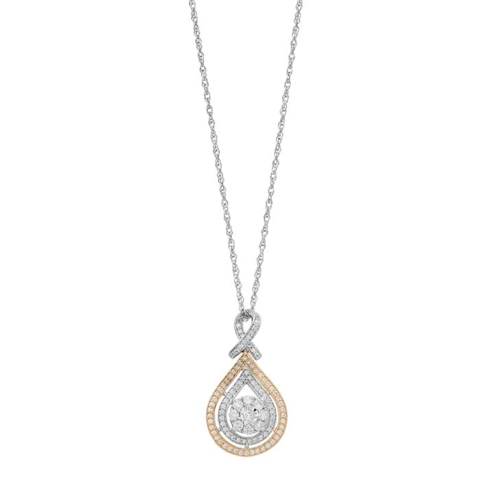 Two Tone 10k Gold 1/2 Carat T.w. Diamond Teardrop Pendant, Women's, Size: 18, White