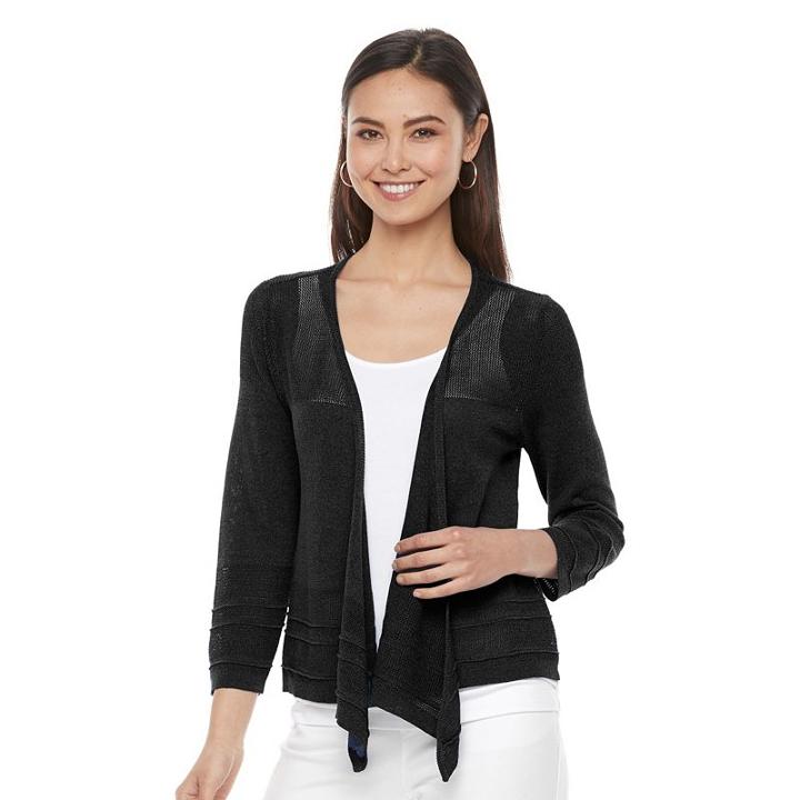 Women's Dana Buchman Pointelle Flyaway Cardigan, Size: Large, Black