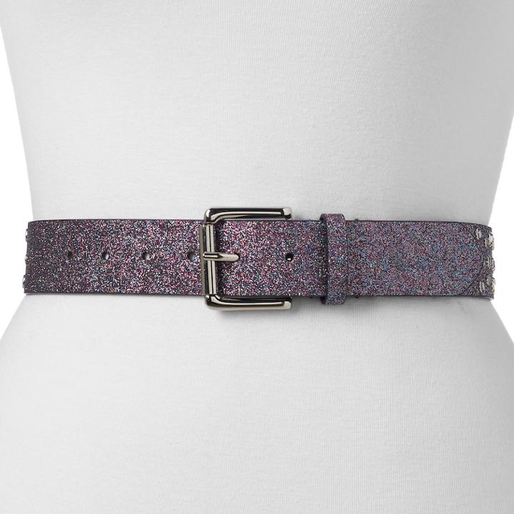 Women's Mudd&reg; Rhinestone & Glitter Belt, Size: Large, Med Orange