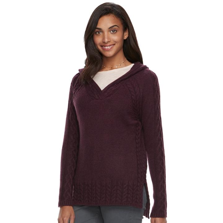 Women's Sonoma Goods For Life&trade; Cable Knit Hooded Sweater, Size: Medium, Dark Red