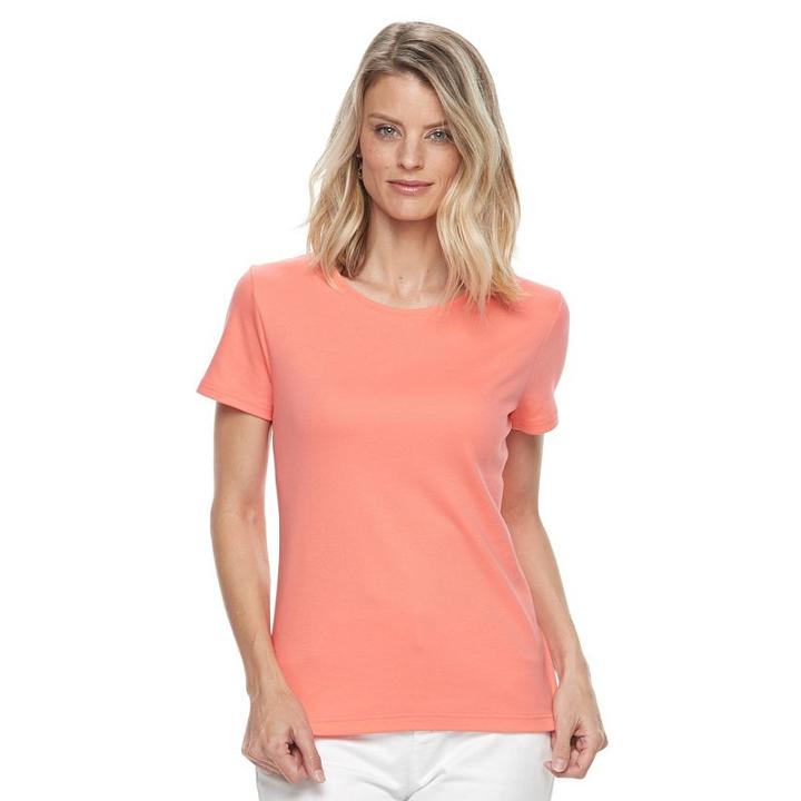 Petite Croft & Barrow&reg; Essential Crewneck Tee, Women's, Size: L Petite, Lt Orange