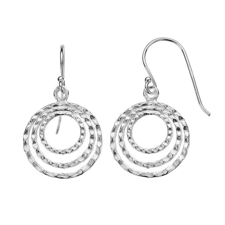 Sterling Silver Textured Circle Drop Earrings, Women's, Grey