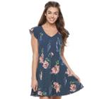 Juniors' Love Fire Ribbed Fit & Flare Dress, Girl's, Size: Medium, Blue (navy)