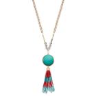 Long Aqua Cabochon & Seed Bead Tassel Y Necklace, Women's, Multicolor