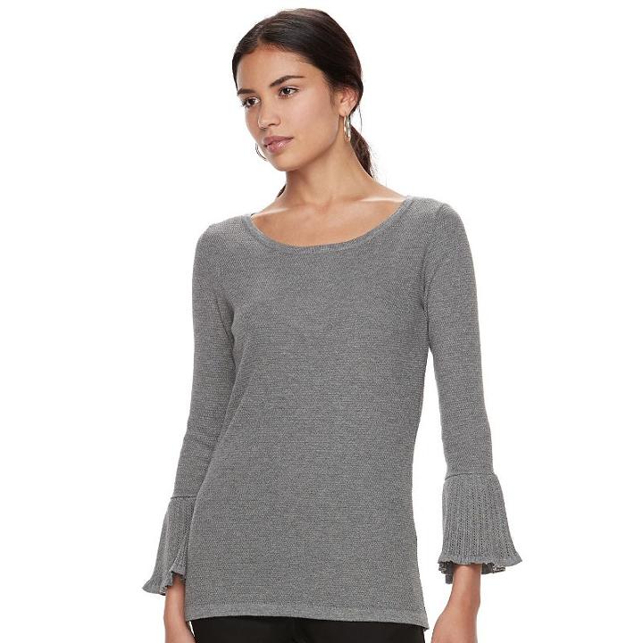 Women's Elle&trade; Bell-sleeve Scoopneck Sweater, Size: Xs, Grey Other