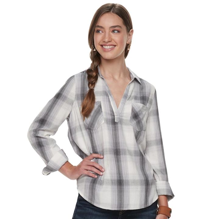 Juniors' Mudd&reg; Plaid Popover Tunic, Teens, Size: Medium, Med Blue