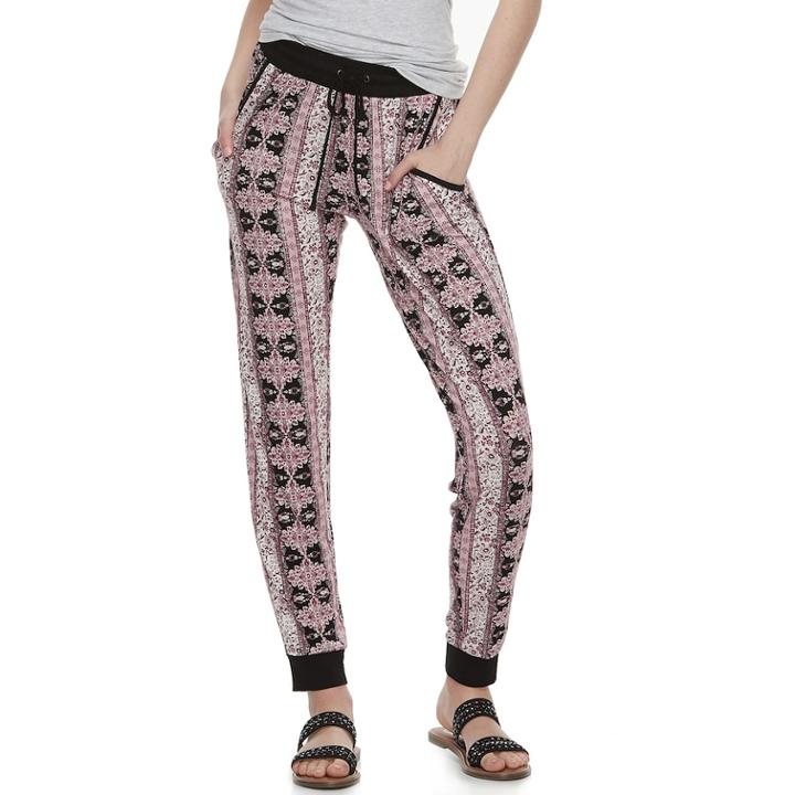 Juniors' Pink Rose Loose Jogger Pants, Teens, Size: Xs, Grey (charcoal)