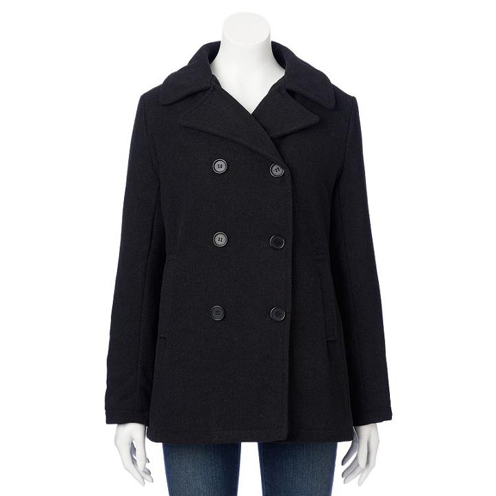Women's Excelled Double-breasted Faux-wool Peacoat, Size: Xl, Grey (charcoal)