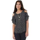 Juniors' Iz Byer California Flutter Cold Shoulder Top, Teens, Size: Medium, Black Dot