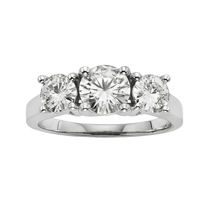 Forever Brilliant 14k White Gold 2-ct. T.w. Lab-created Moissanite 3-stone Ring, Women's, Size: 8