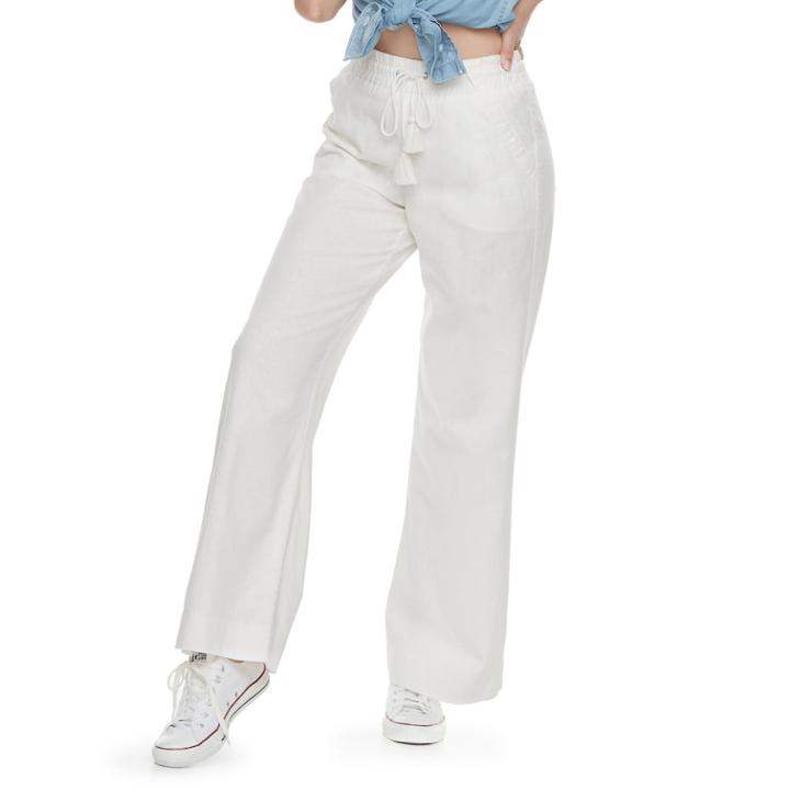 Juniors' Rewind Wide-leg Linen Pants, Teens, Size: Medium, White