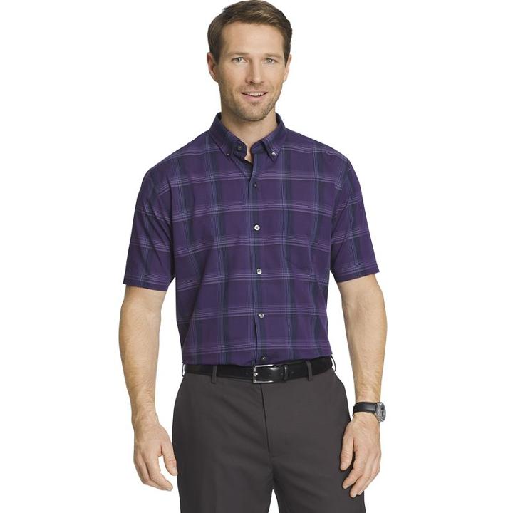 Men's Van Heusen Flex Stretch Classic-fit Plaid No-iron Button-down Shirt, Size: Large, Purple Oth