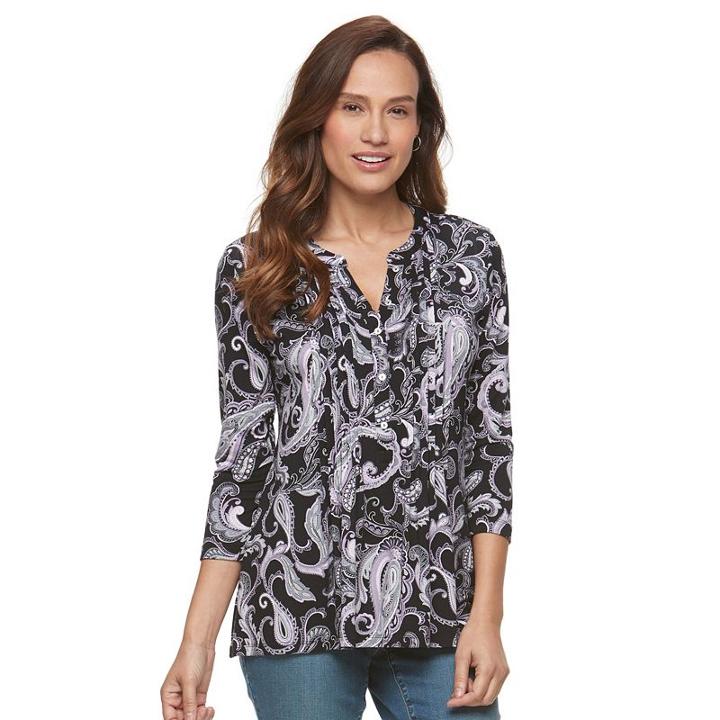 Petite Croft & Barrow&reg; Pintuck Henley, Women's, Size: Xl Petite, Brt Purple