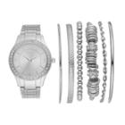 Folio Women's Crystal Watch & Bracelet Set, Size: Medium, Silver