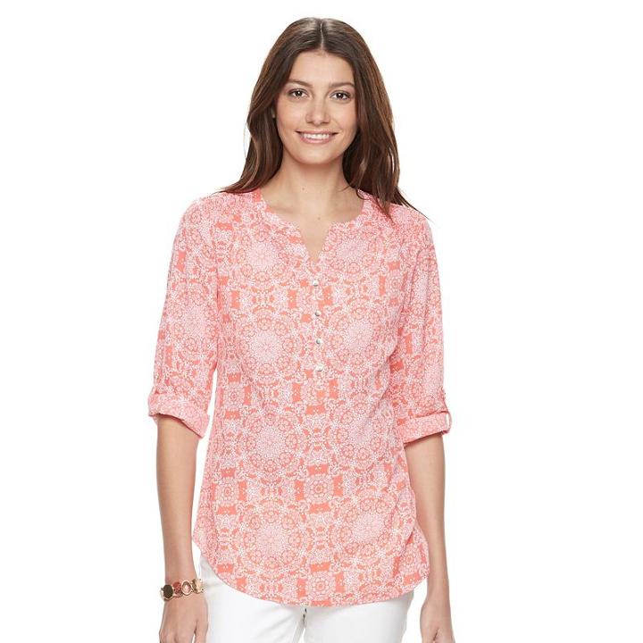 Women's Croft & Barrow&reg; Smocked Crepe Top, Size: Small, Lt Orange