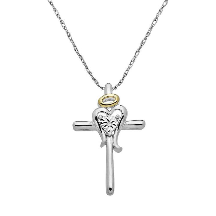 Miracles 14k Gold Over Silver And Sterling Silver Diamond Accent Cross Pendant, Women's, Grey