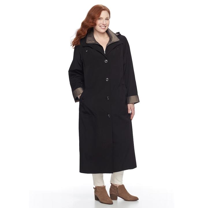 Plus Size Gallery Hooded Long Rain Jacket, Women's, Size: 2xl, Black