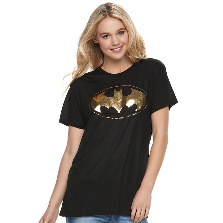 Juniors' Dc Comics Batman Metallic Logo Graphic Tee, Teens, Size: Medium, Black