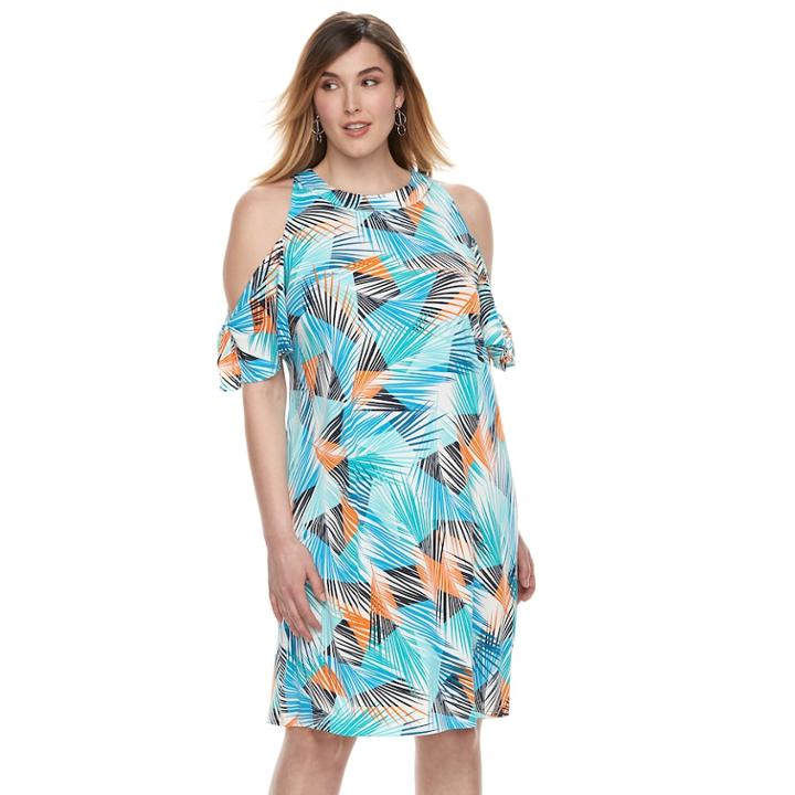 Plus Size Suite 7 Cold-shoulder Shift Dress, Women's, Size: 2xl, Teal Tropical