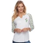 Juniors' Christmas Cactus Raglan Tee, Teens, Size: Xs, White Oth