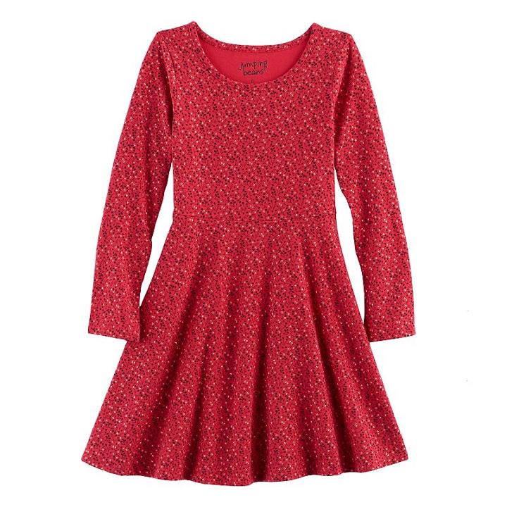 Girls 4-10 Jumping Beans&reg; Long-sleeved Print Skater Dress, Size: 7, Med Red