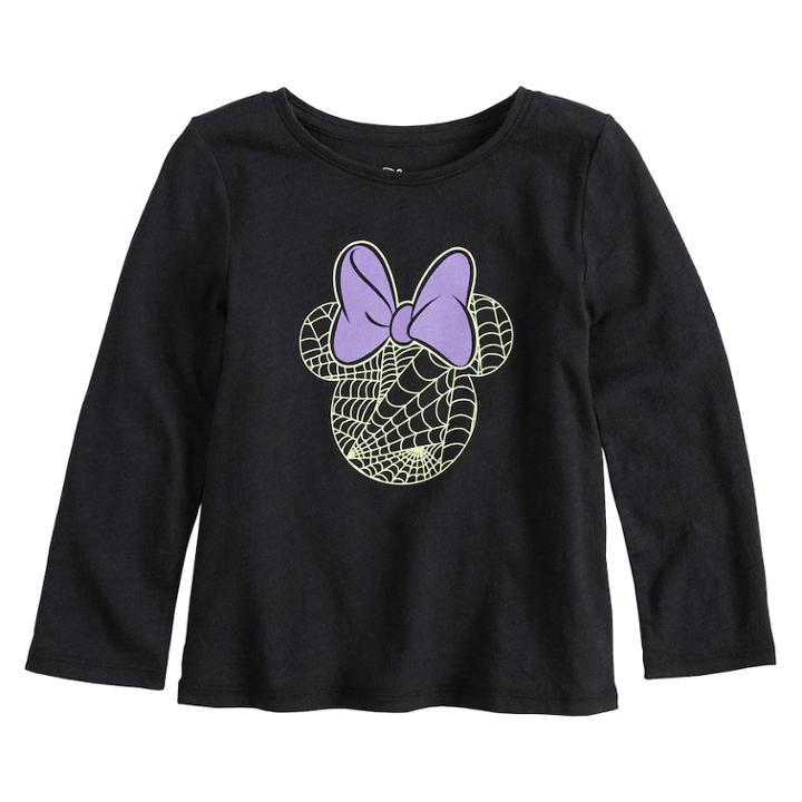 Disney's Minnie Mouse Toddler Girl Glow In The Dark Halloween Spider Web Graphic Tee By Jumping Beans&reg;, Size: 3t, White