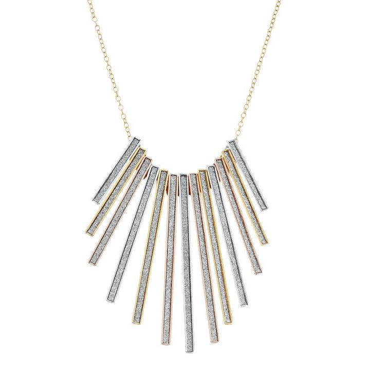 Tri-tone Sterling Silver Bib Necklace, Women's, Size: 16, Gold