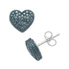 Sterling Silver 1/10-ct. T.w. Blue Diamond Heart Stud Earrings, Women's