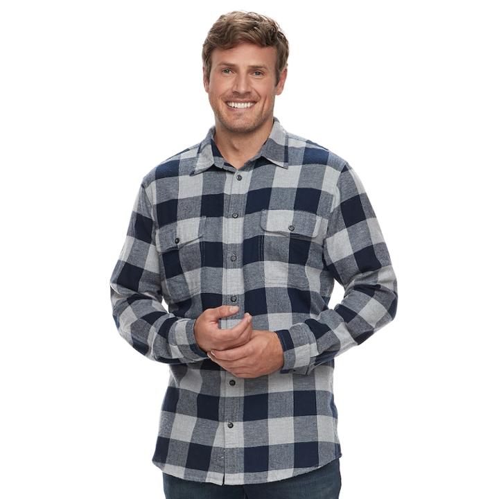 Big & Tall Sonoma Goods For Life&trade; Slim-fit Supersoft Flannel Button-down Shirt, Men's, Size: M Tall, Med Grey