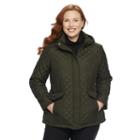 Plus Size Weathercast Hooded Quilted Side-stretch Jacket, Women's, Size: 2xl, Green