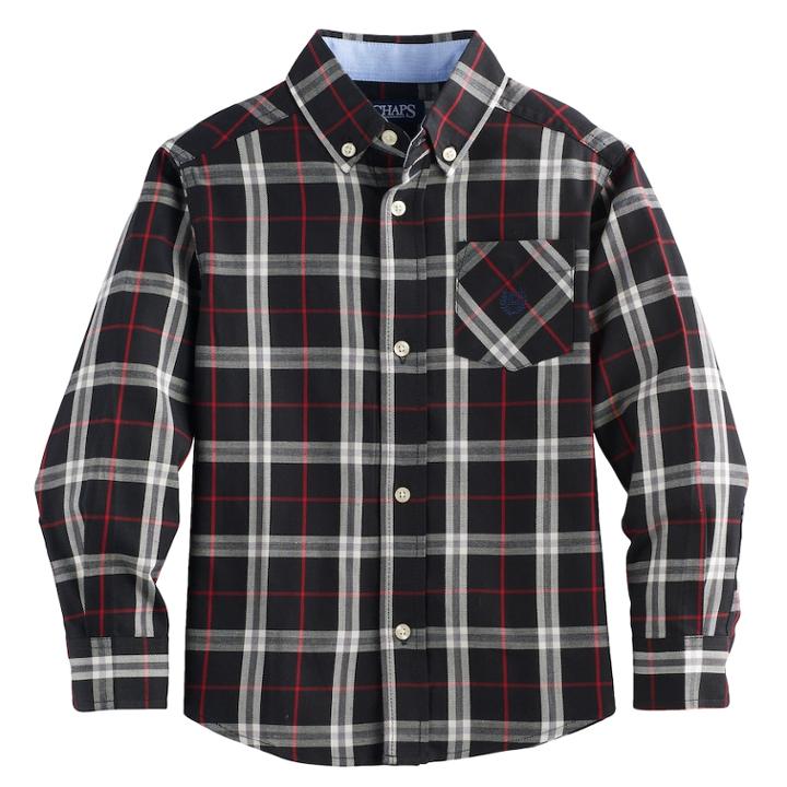 Boys 4-20 Chaps Plaid Button-down Shirt, Size: 6-7, Black