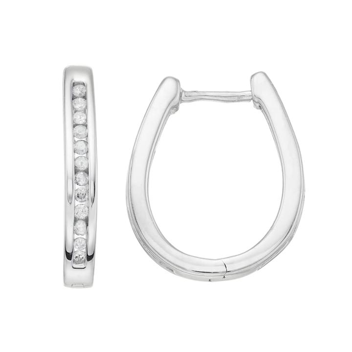 Sterling Silver 1/4 Carat T.w. Diamond U-hoop Earrings, Women's, White