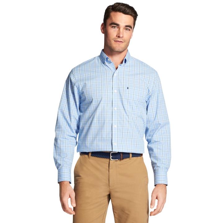Men's Izod Premium Essentials Classic-fit Plaid Stretch Button-down Shirt, Size: Large, Blue