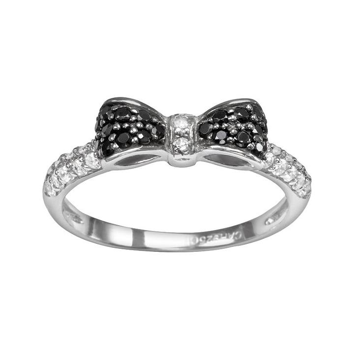 Sophie Miller Sterling Silver Black And White Cubic Zirconia Bow Ring, Women's, Size: 5