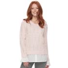 Women's Elle&trade; Mock-layer Cable Knit Sweater, Size: Medium, Light Pink