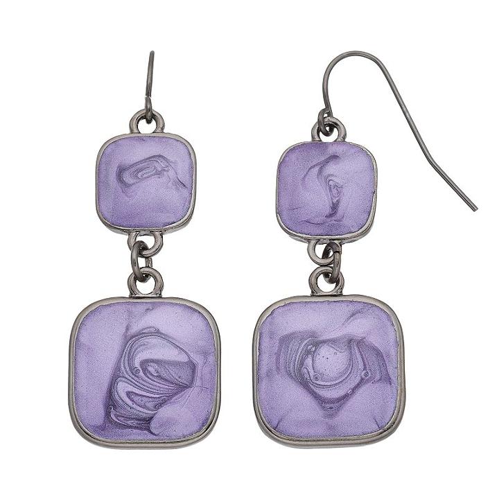 Purple Marbled Double Drop Earrings, Women's