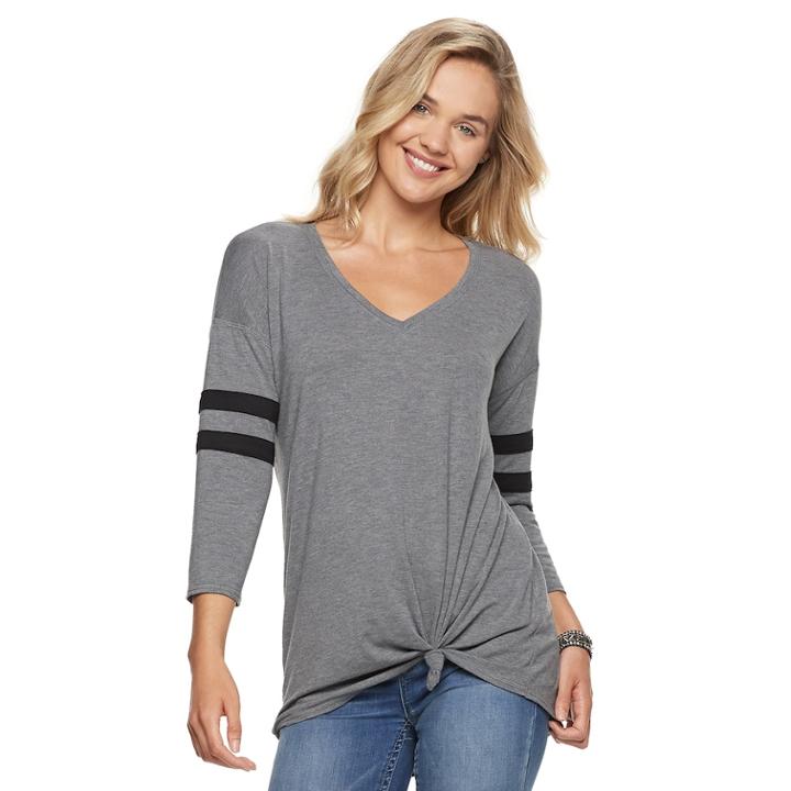 Juniors' So&reg; Varsity Striped Knot Front Tunic, Teens, Size: Xs, Grey (charcoal)