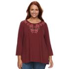 Plus Size Sonoma Goods For Life&trade; Embroidered Tee, Women's, Size: 2xl, Dark Red