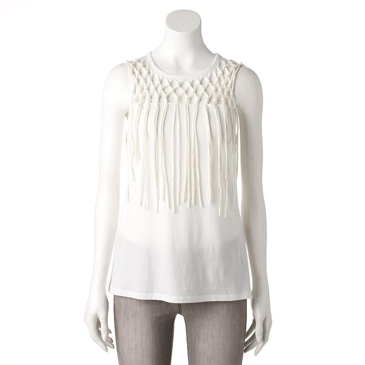 Women's Rock & Republic&reg; Macrame Yoke Tank, Size: Small, White